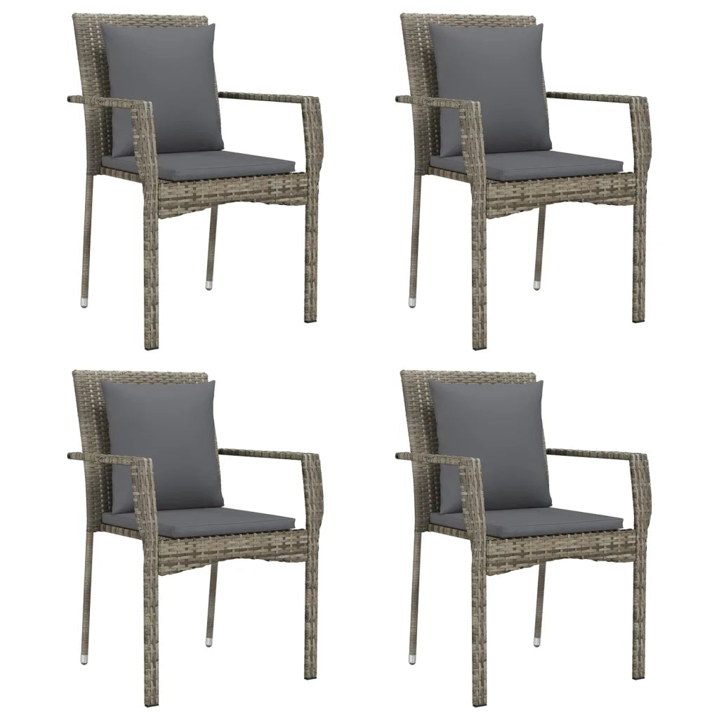 Set da Pranzo Giardino 5pz Nero e Grigio con Cuscini Polyrattan 3185103