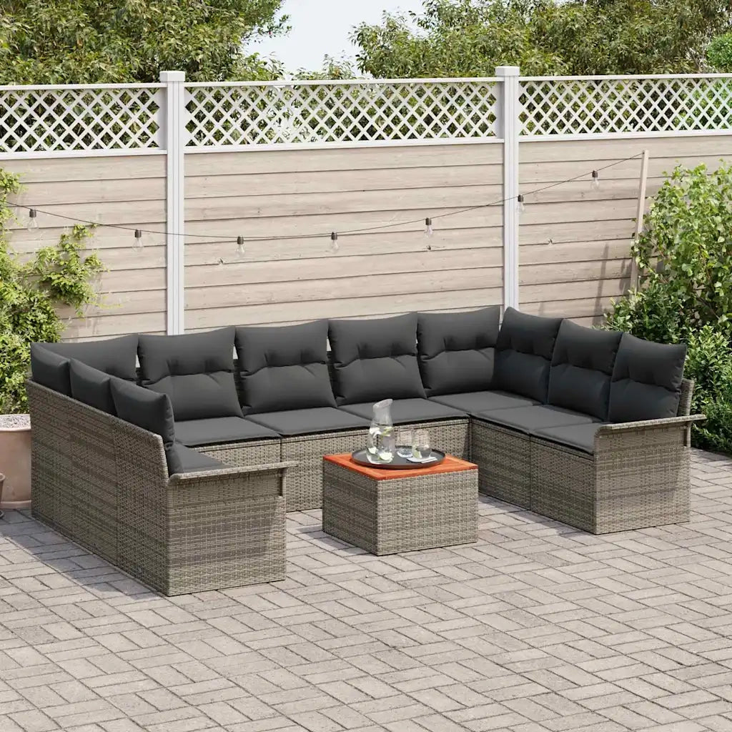 Set Divano da Giardino con cuscino 10 pcs Grigio polyrattan 3347370