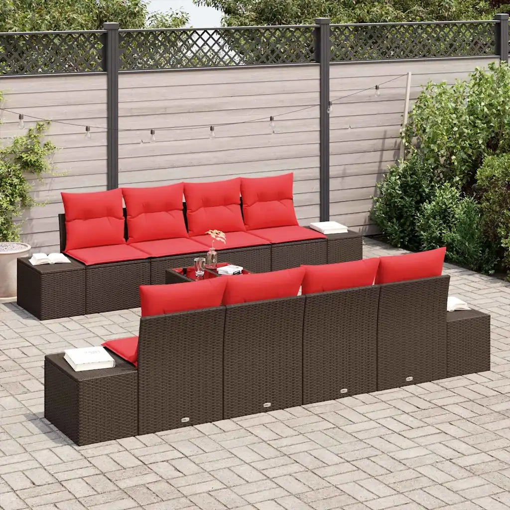 Set Divano da Giardino 9 pz Beige e Rosso polyrattan 3355663