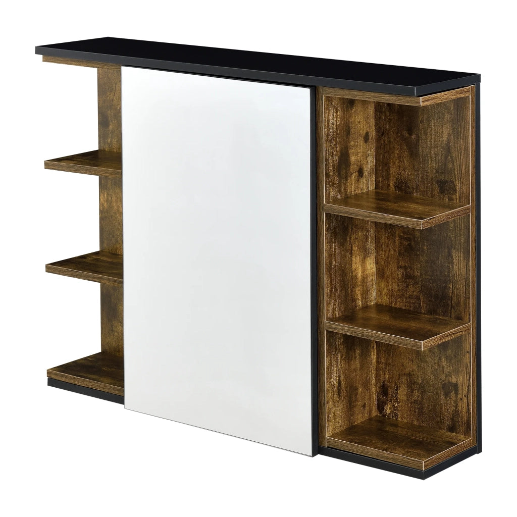 Anta pensile bagno con specchio 64 x 80 x 20 cm effetto legno scuro nero 03_0007671
