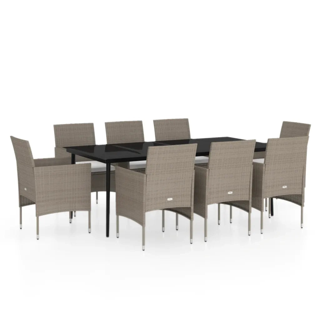 Set da Pranzo da Giardino con Cuscini 9 pz in Beige e Nero 3099328