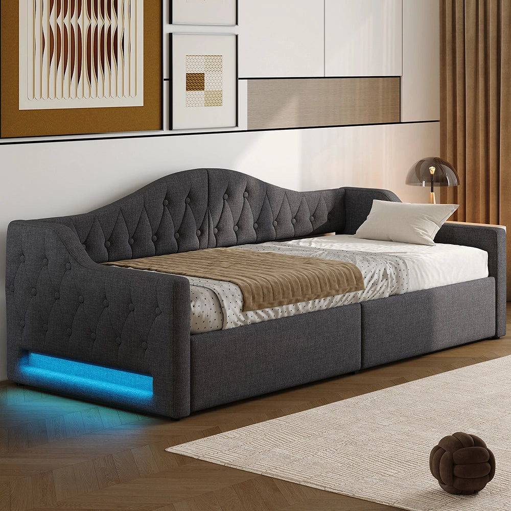 Letto imbottito - Xylo - 90x200cm LED con contenitore, grigio