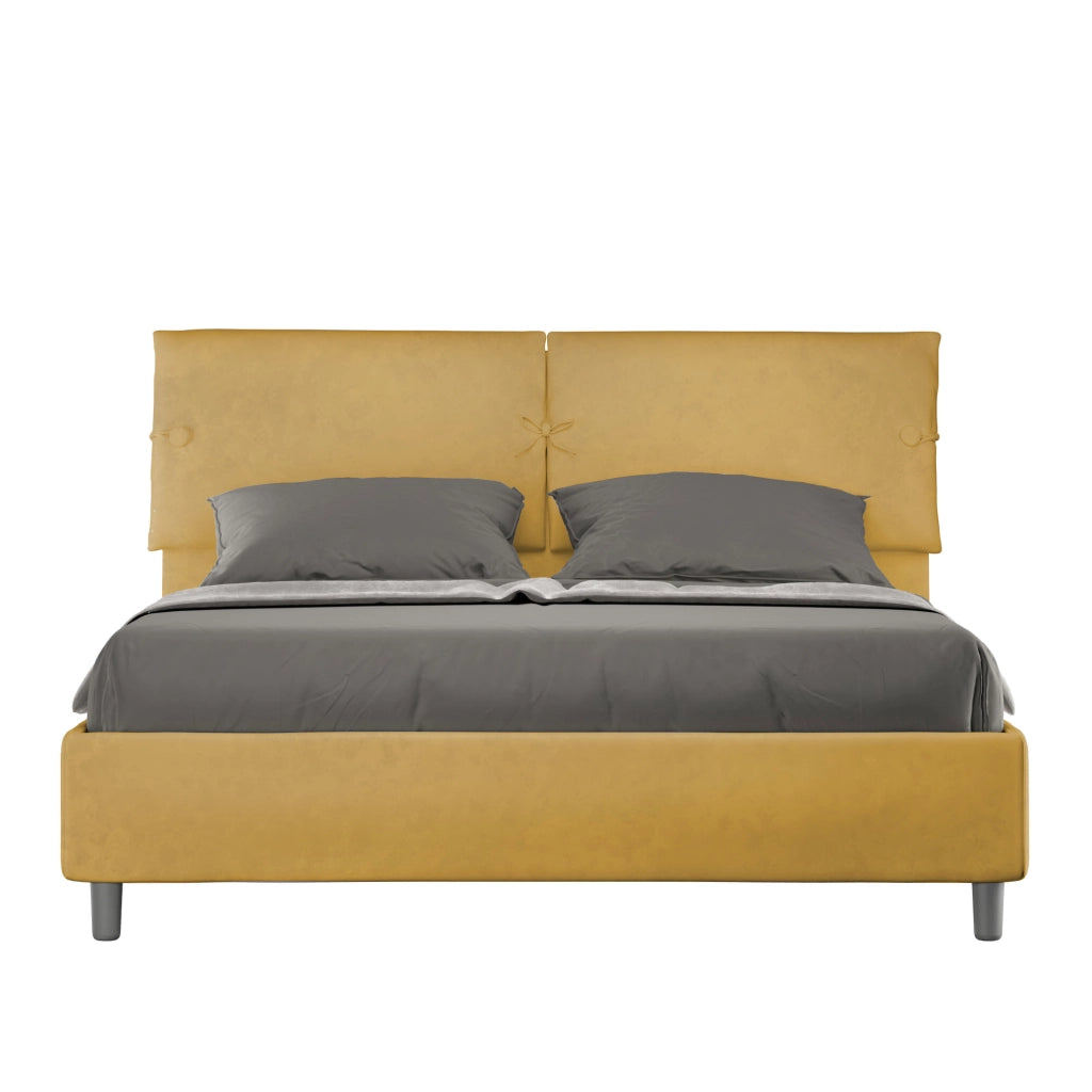 BS COM Letto matrimoniale contenitore imbottito 160x200 microfibra ocra
