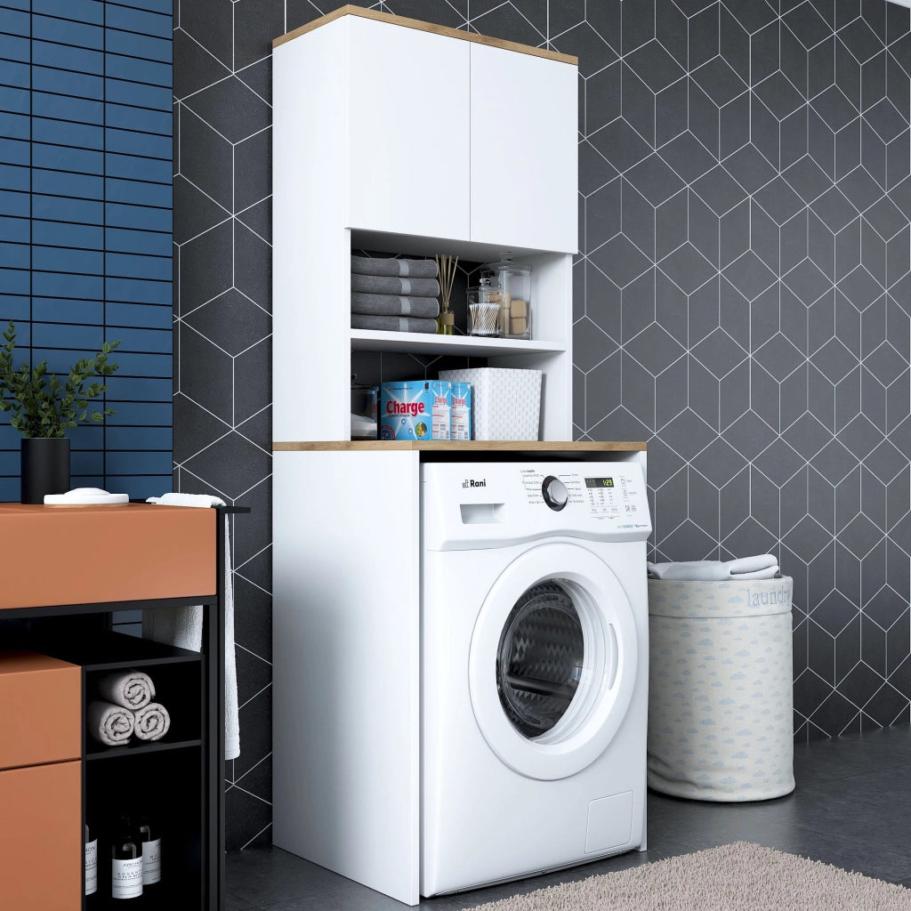 Mobile per lavatrice in legno "Kado" - 65 x 60 x 183 cm - Bianco