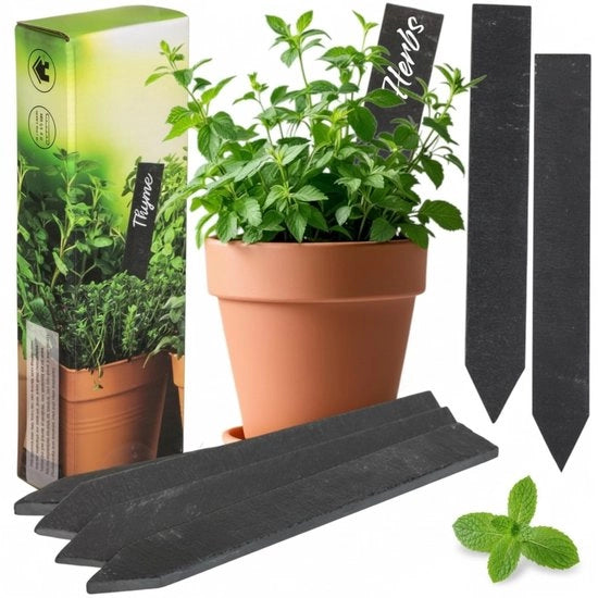 Etichette per piante rinnovabili 12 pezzi - Resistenti all'usura - Pietra di marmo - Decorazione giardino - 2 x 15 cm