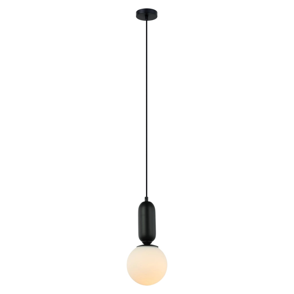 Lampada sospensione minimal nera sfera vetro E27 Italux
