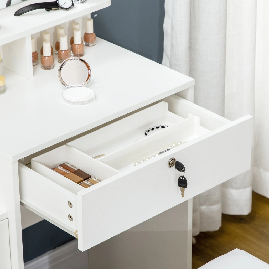 Cassettiera trucco con specchio e sgabello ¨C Minimal ¨C 80x38x143 cm bianco