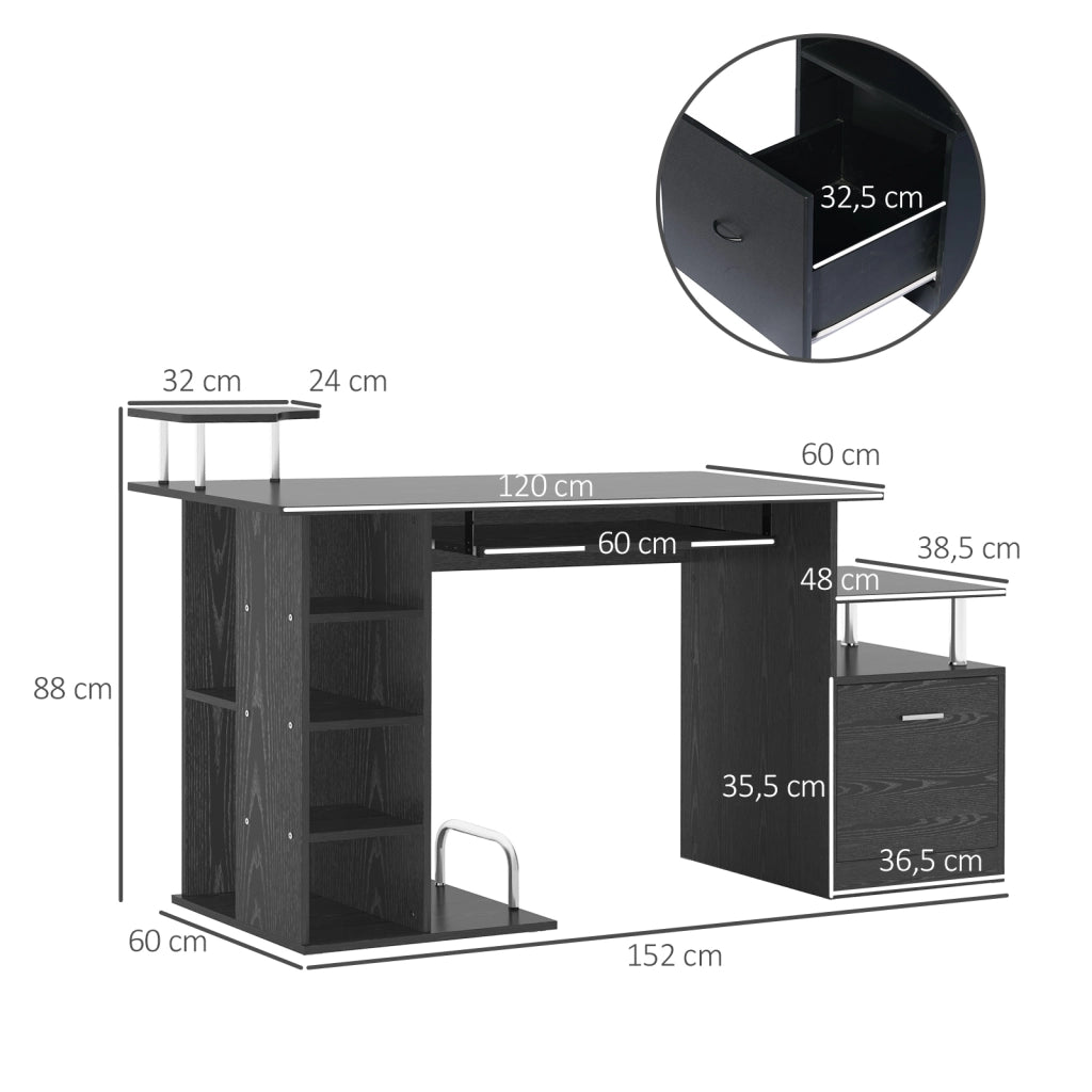 Scrivania con 6 cassetti e ripiani ¨C Minimal ¨C 152x60x88 cm nero