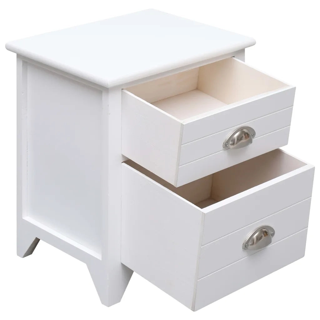 Set Comodini 2 pz con 2 Cassetti-Tavolino da notte Bianchi