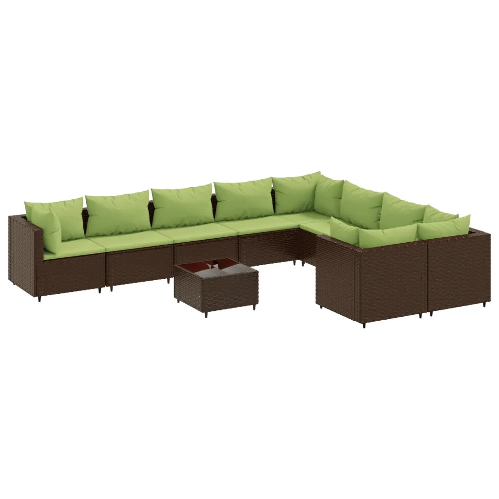 Set Divani da Giardino 10pz con Cuscini in Polyrattan Marrone 3308326