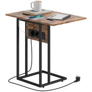 Tavolino pieghevole con USB ¨C ZephMum ¨C Marrone, Metallo, 39x29x57 cm