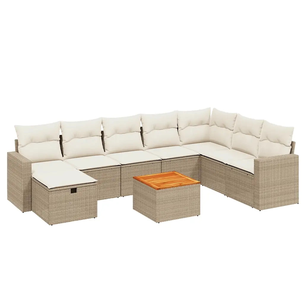 Set Divano da Giardino 9 pz con Cuscini Beige in Polyrattan 3264873