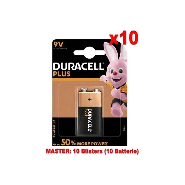 (10 confezioni) duracell plus batterie 1pz 9v transistor 6lr61 mn1604 9v - 6LR61/MN1604