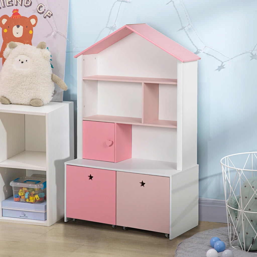 Libreria per Bambini con 4 Ripiani, 1 Anta e 2 Cassetti ¨C Minimal ¨C 80x34x130 cm Rosa e Bianco