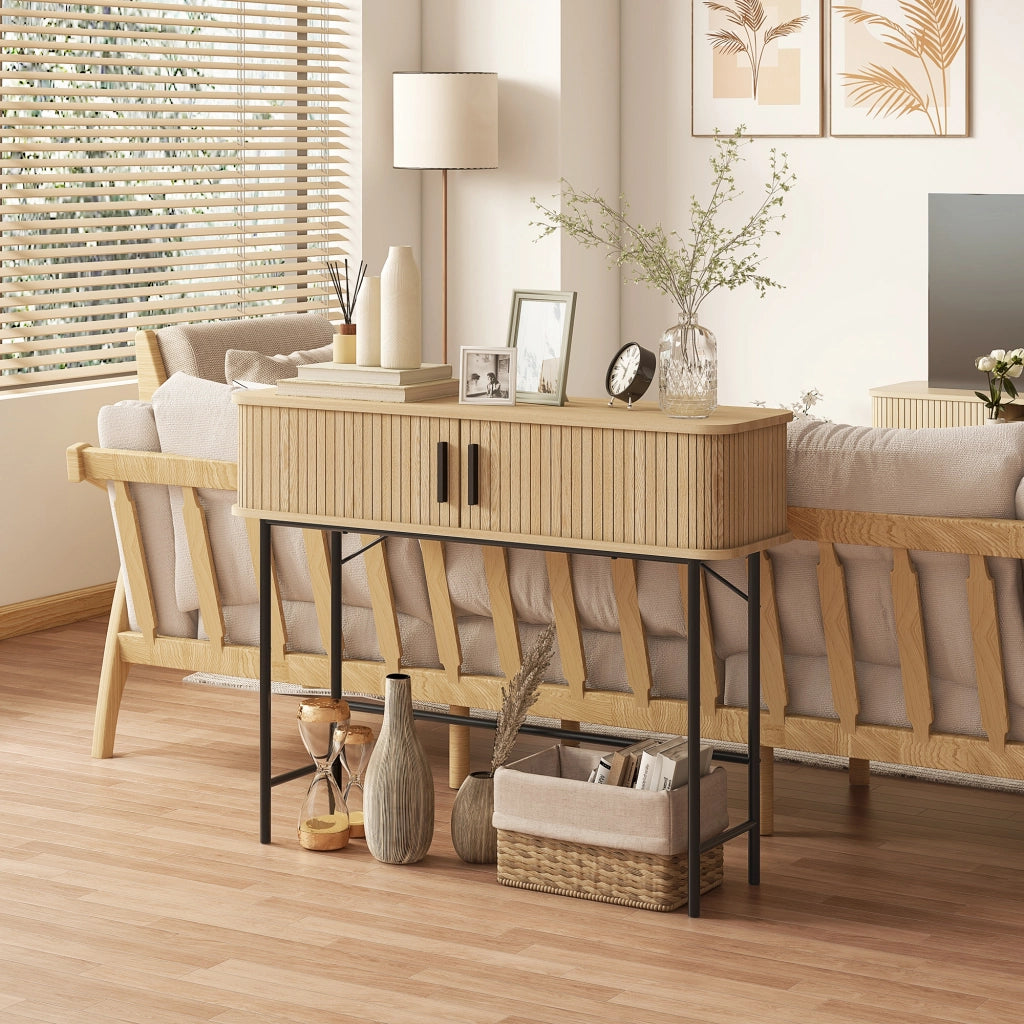 Tavolo console con ante scorrevoli ¨C Minimal ¨C quercia e nero