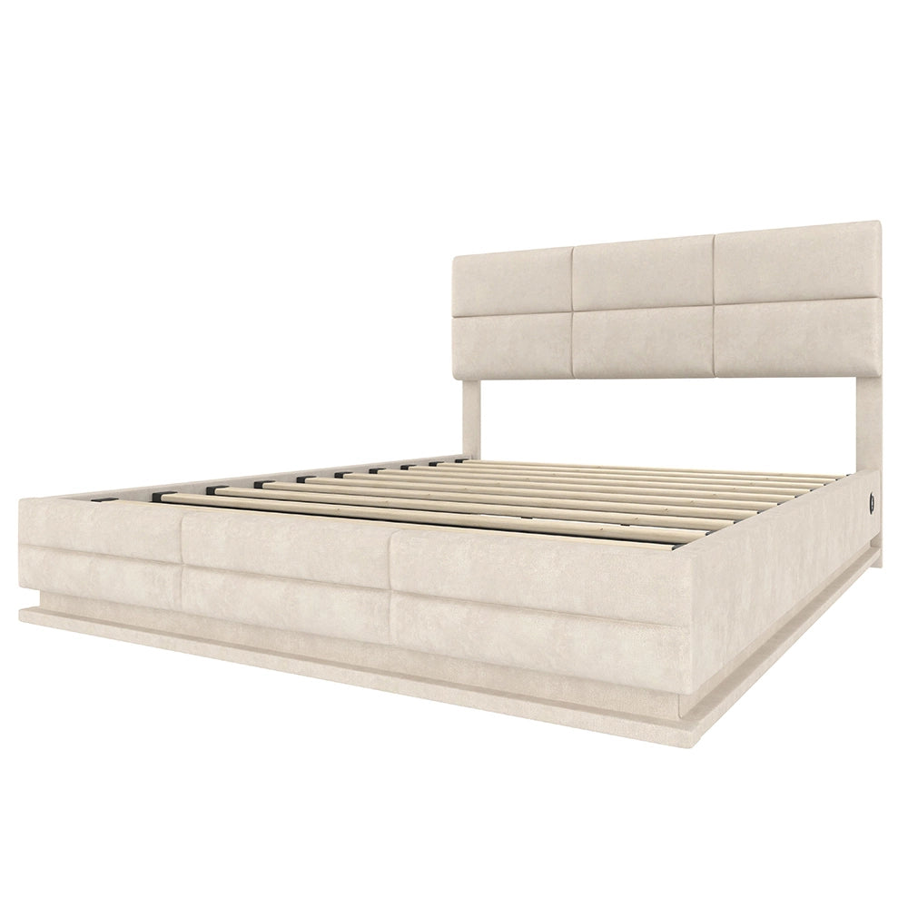 Letto 140x200cm?- Xylo - velluto USB LED idraulico beige