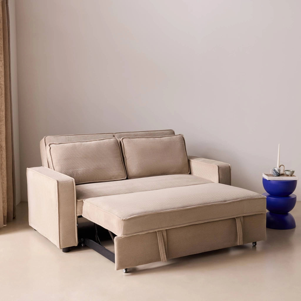 Divano letto in velluto a coste, 2 posti, beige