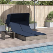 Lettino prendisole doppio con tettuccio e cuscini in Polyrattan Grigio 368644