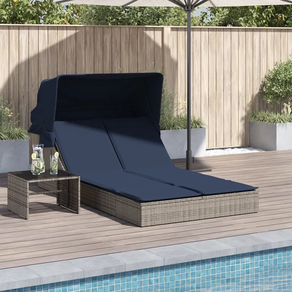 Lettino prendisole doppio con tettuccio e cuscini in Polyrattan Grigio 368644