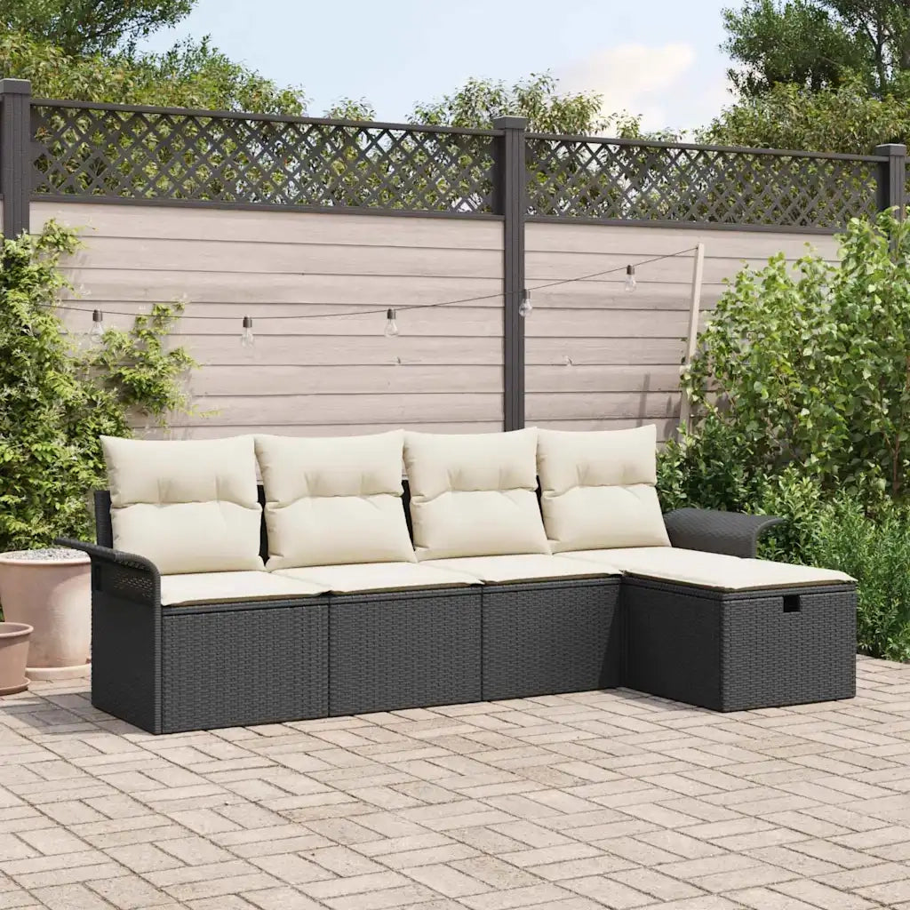 Set Divano da Giardino con cuscino 5 pcs Nero Poly Rattan