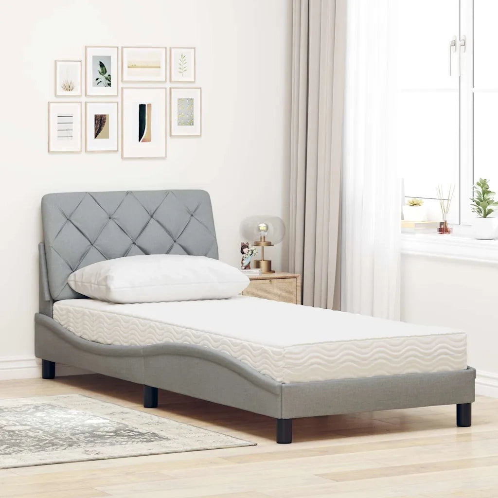 Letto con Materasso Grigio Chiaro 90x190 cm in Tessuto
