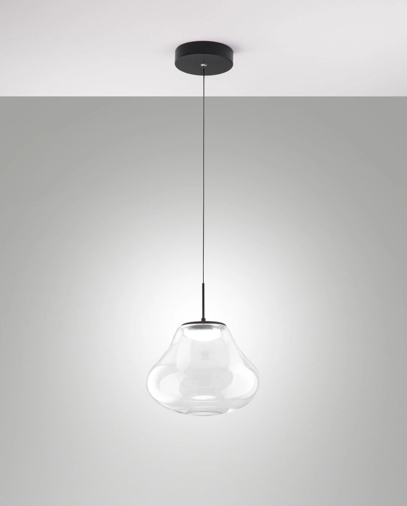 Lampada a Sospensione Deva Ø250mm Trasparente, LED 14W 1510lm CCT Dimmerabile, Struttura in Metallo e Vetro Borosilicato - Deva