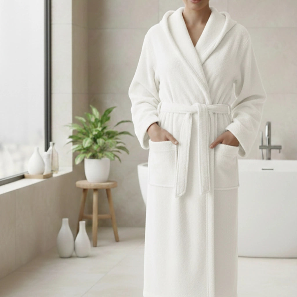 Satina, Accappatoio 100% Cotone con Cappuccio, Bianco