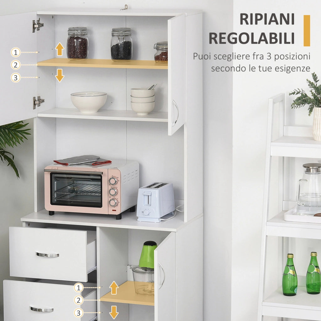 Credenza Moderna Bianco ¨C Xylo ¨C Legno, 2 Ante, 3 Cassetti, Mensole Regolabili, 80x39.5x183.5cm