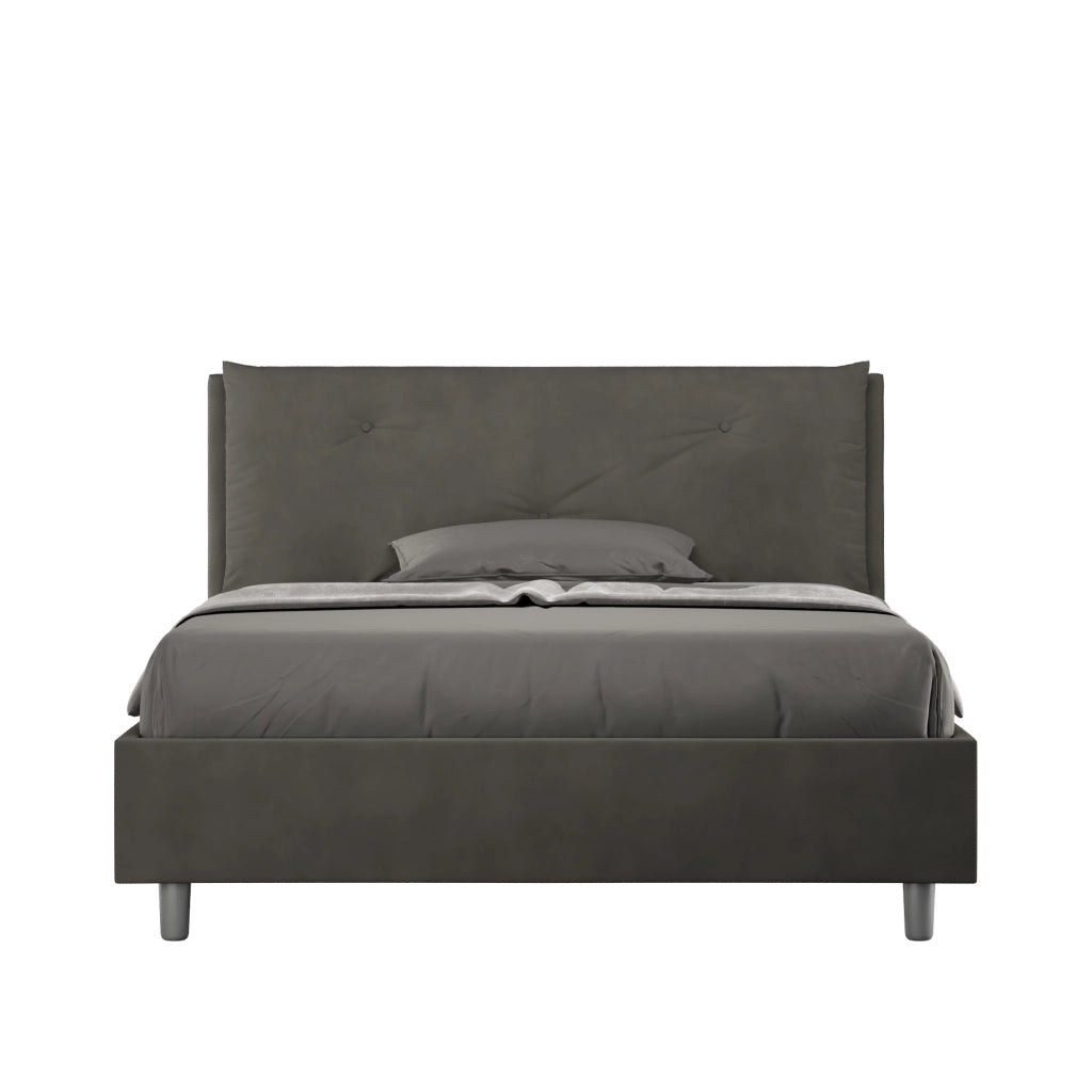 BS COM Letto matrimoniale francese con rete imbottito 140x200 microfibra grigio Large