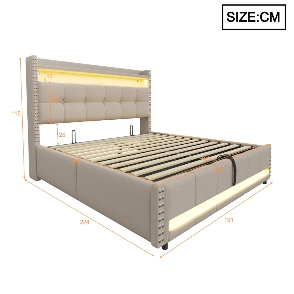 Letto matrimoniale - Xylo - 180x200 cm LED lino beige