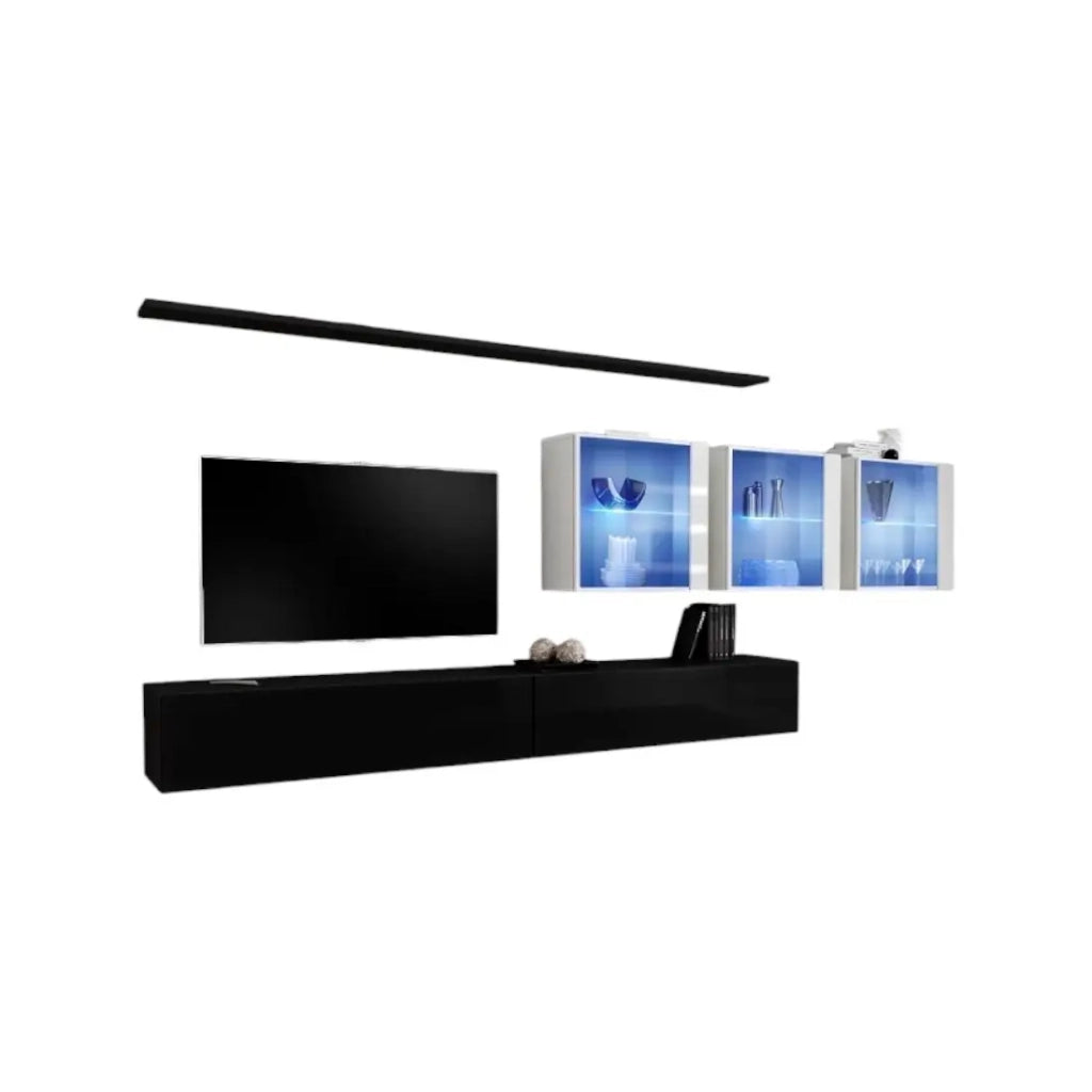 Set mobile da salotto murale SWITCH XVII design, colore nero e bianco lucido.