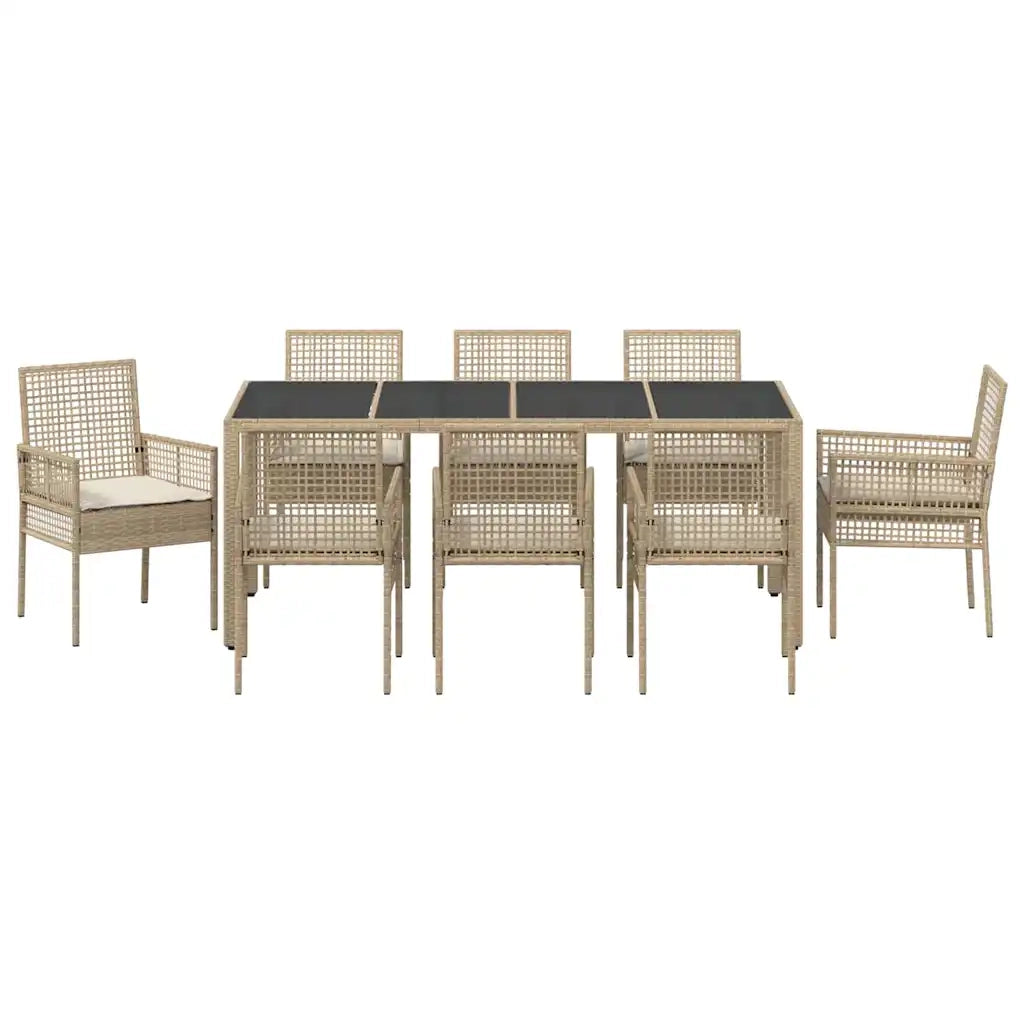 Set da Pranzo per Giardino 9 pcs Beige polyrattan 3334892