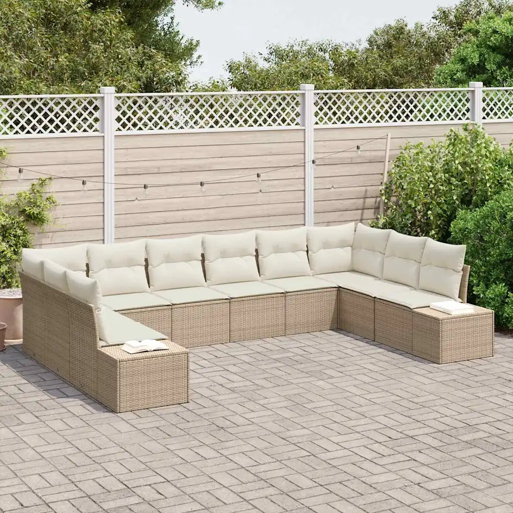 Set Divano da Giardino 10 pcs Beige e Crema Polyrattan 3355910