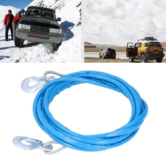 Cavo di attacco per rimorchio 7000 kg - Acciaio - Cavo di sicurezza - Grappe robuste - 12 mm x 5 m - Leggero e compatto - Cavo di ricarica