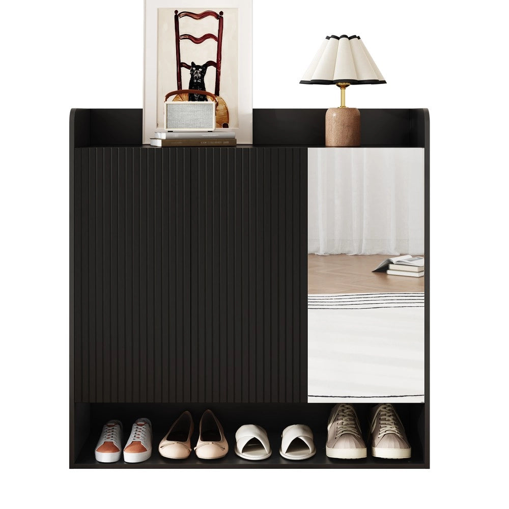 Scarpiera con Specchio Ingresso ¨C MINIMAL ¨C Nero, Ripiani Multipli