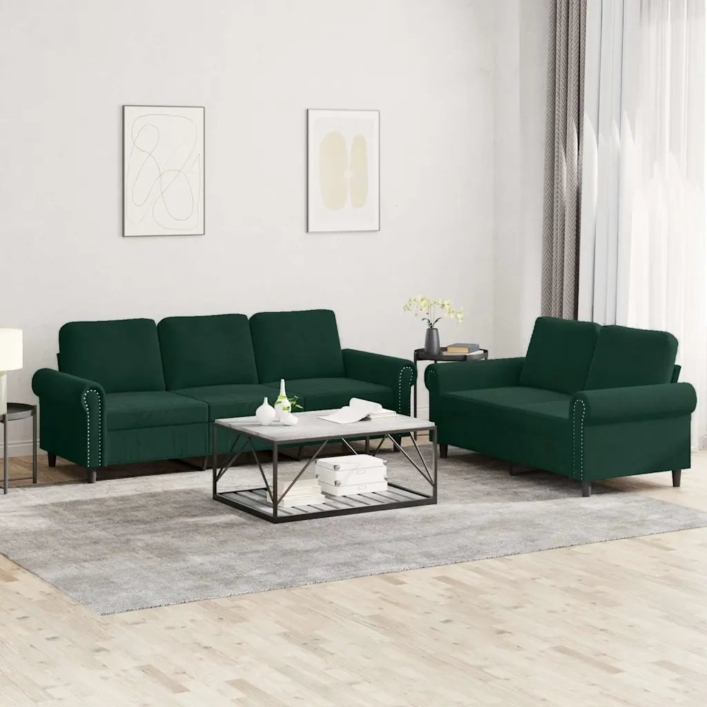 Set di Divani 2 pz con Cuscini Verde scuro in Velluto 3202252