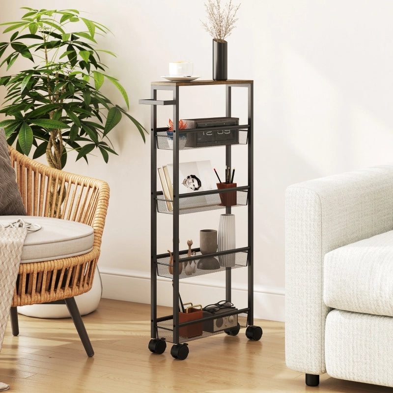 Carrello da cucina con 5 ripiani ¨C Xylo ¨C nero, metallo, ruote, 47x13x96,5 cm