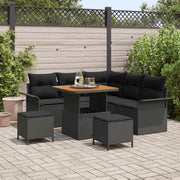 Set Divano da Giardino con cuscino 8 pcs Nero polyrattan