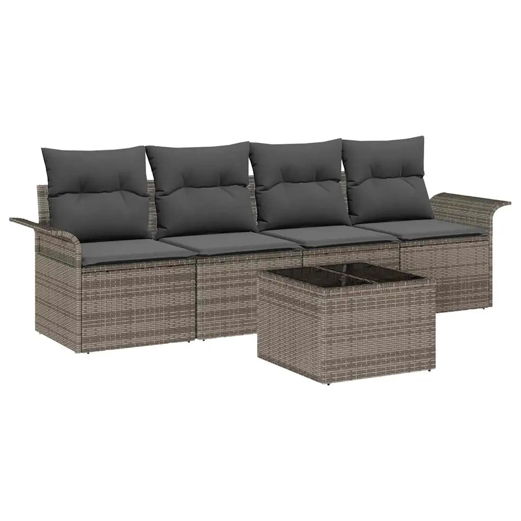 Set di divani con cuscino 5 pcs Grigio polyrattan