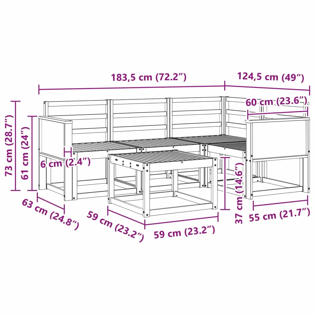 Set di divani da esterno 5 pz Naturale Legno di Acacia Massello 3385195