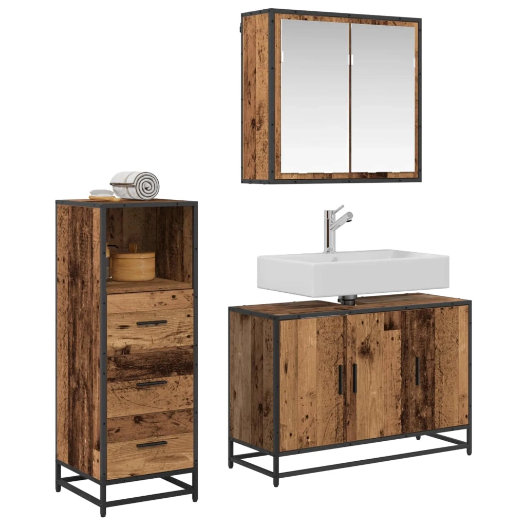 Set di mobili per il bagno con cassetto 3 pcs Legno vecchio