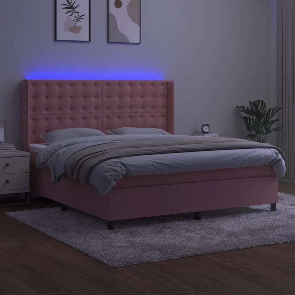 Letto a Molle con Materasso e LED Rosa 180x200 cm in Velluto 3139822