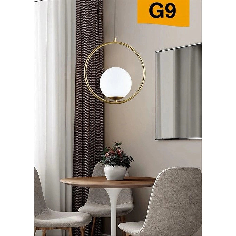Trade Shop - Lampadario A Sospensione Minimalista Lampada Metallo Bronzo Con Sfera Vetro G9 A97 -