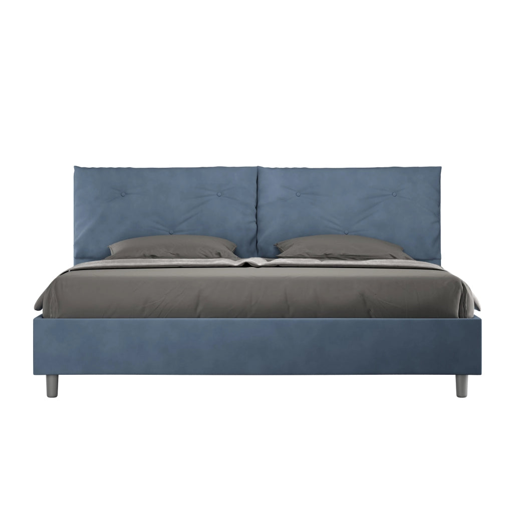 BS COM Letto matrimoniale king size senza rete imbottito 200x210 microfibra blu