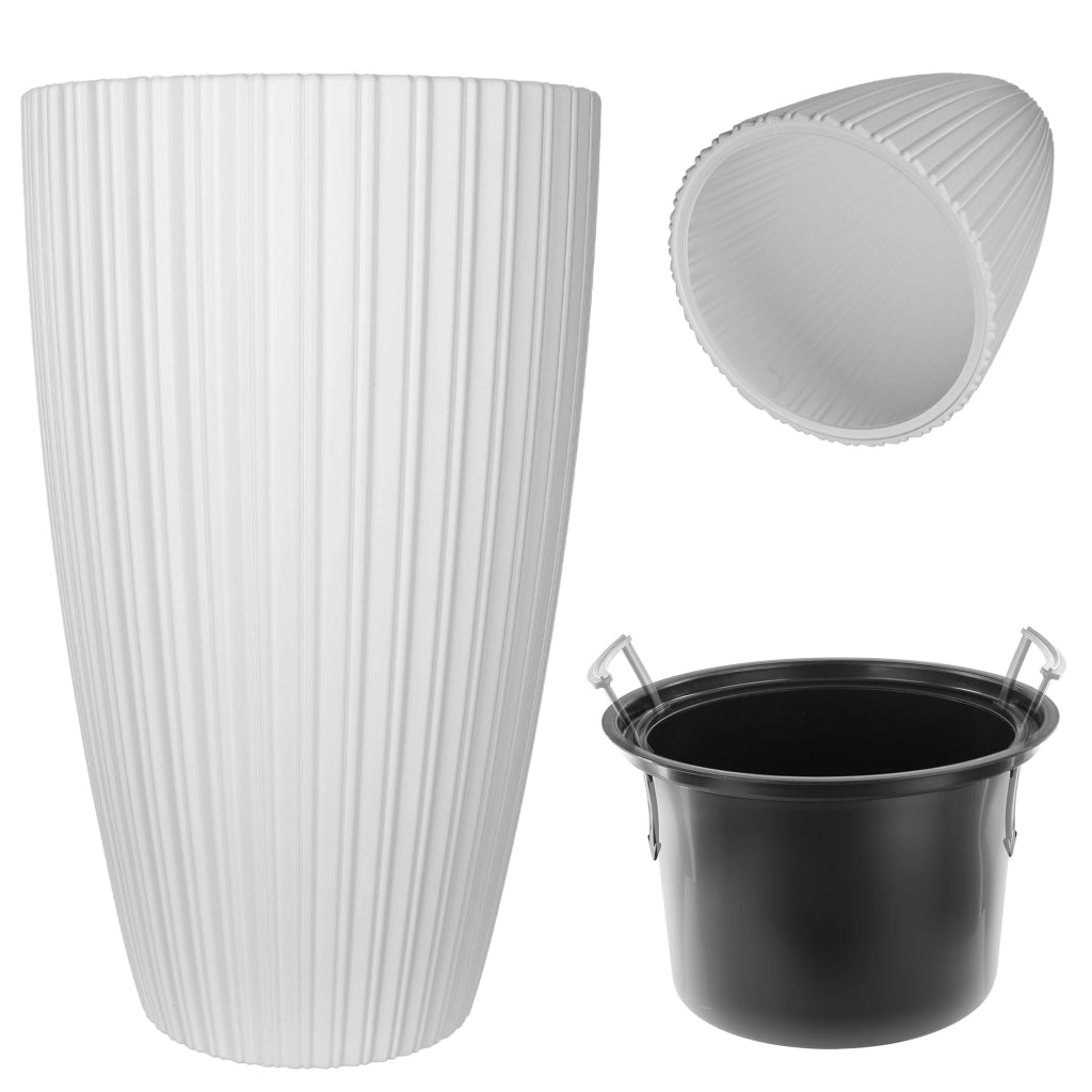 Vaso da fiori KADAX 30 cm con coperchio e inserto, in plastica bianca.