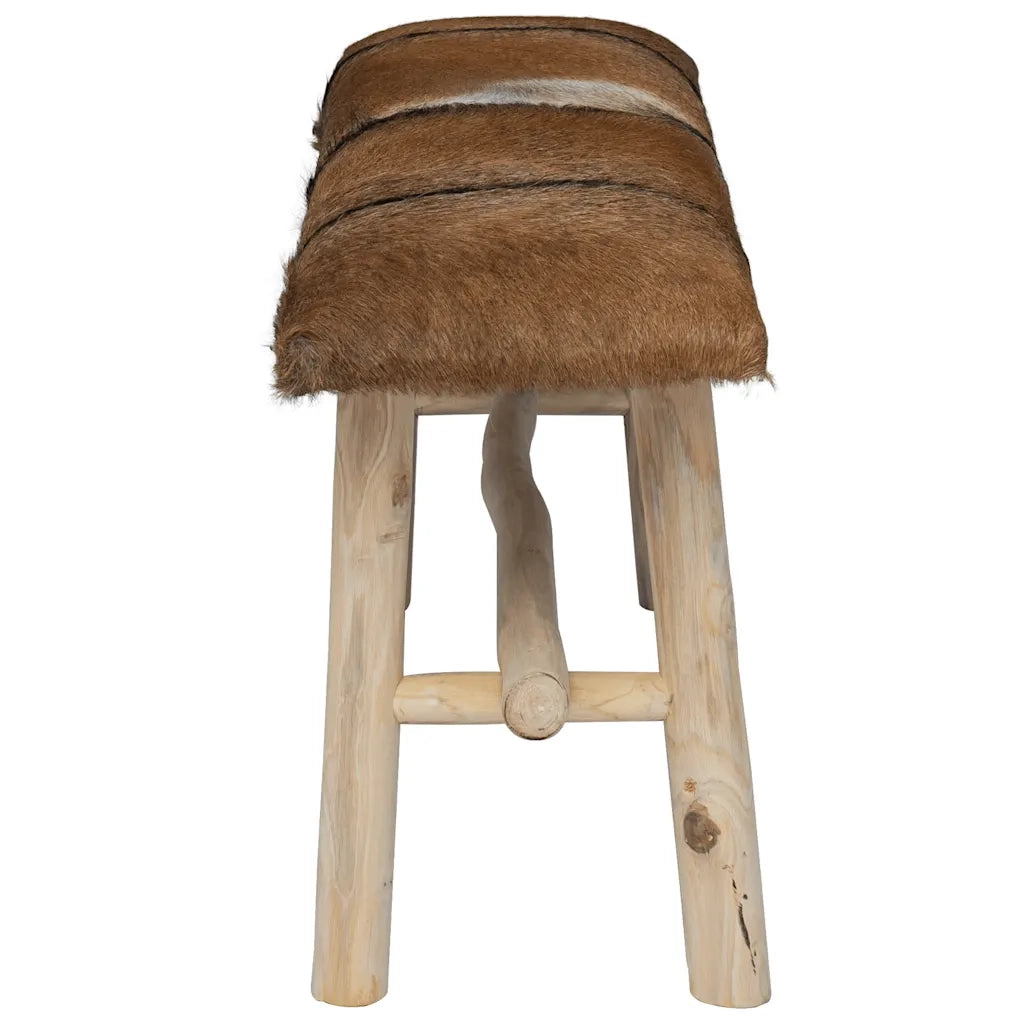 Panca-Sgabello in Pelle di Capra e Teak