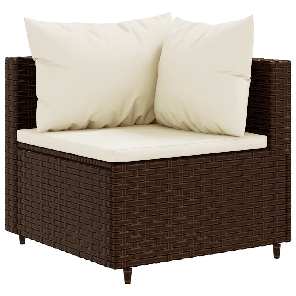 Set Divani da Giardino 7 pz con Cuscini in Polyrattan Marrone