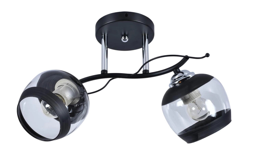 Lampadario Alemria Lampex 2 luci vetro nero cromo E27