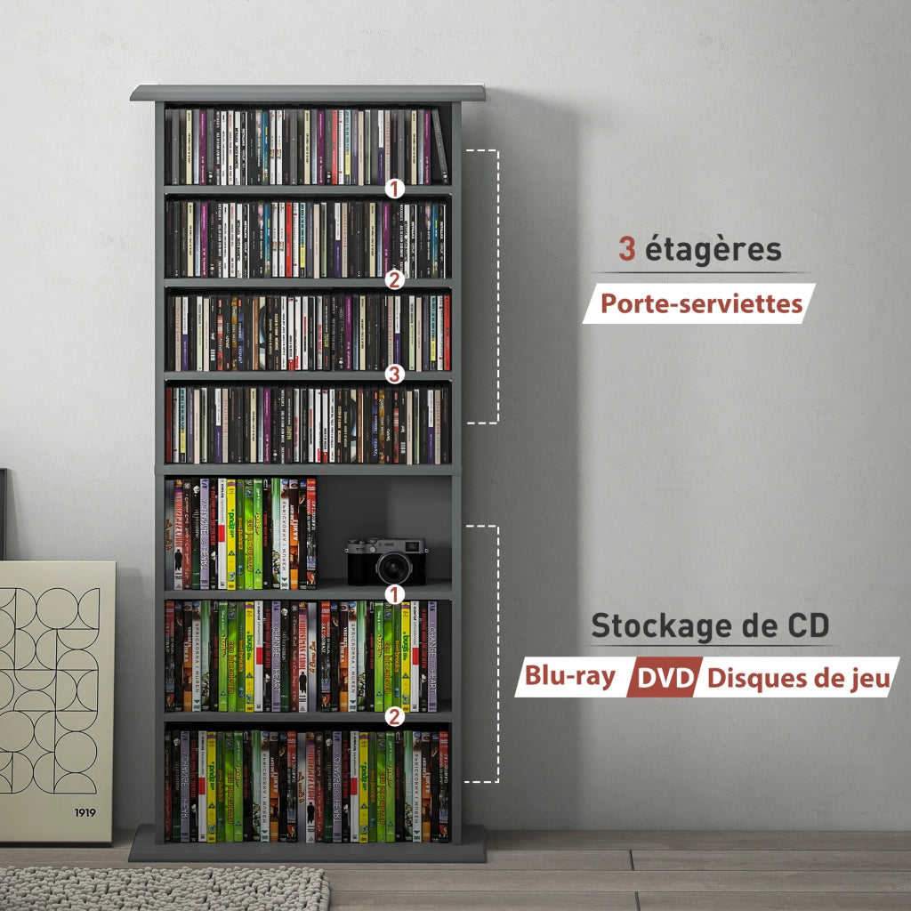 Libreria per CD e DVD ¨C Minimal ¨C 8 compartimenti, 6 ripiani regolabili, grigio
