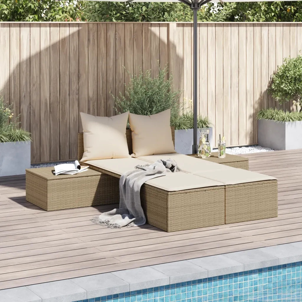 Lettino Prendisole | Sdraio da giardino | Lettino da sole con Cuscini Beige in Polyrattan